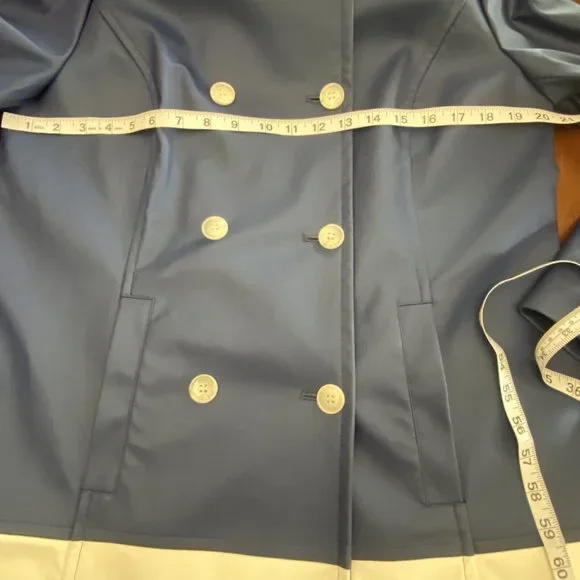 Talbots Womens Size M Rain Jacket Detachable Hood  Navy Lined White Stripe - Picture 8 of 12
